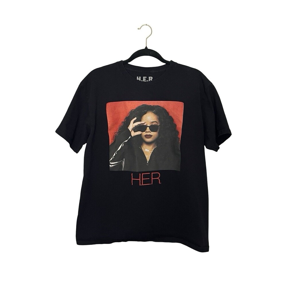 H.E.R. Graphic Band T Shirt Men’s Large Black Concert Music Artist 100% Cotton